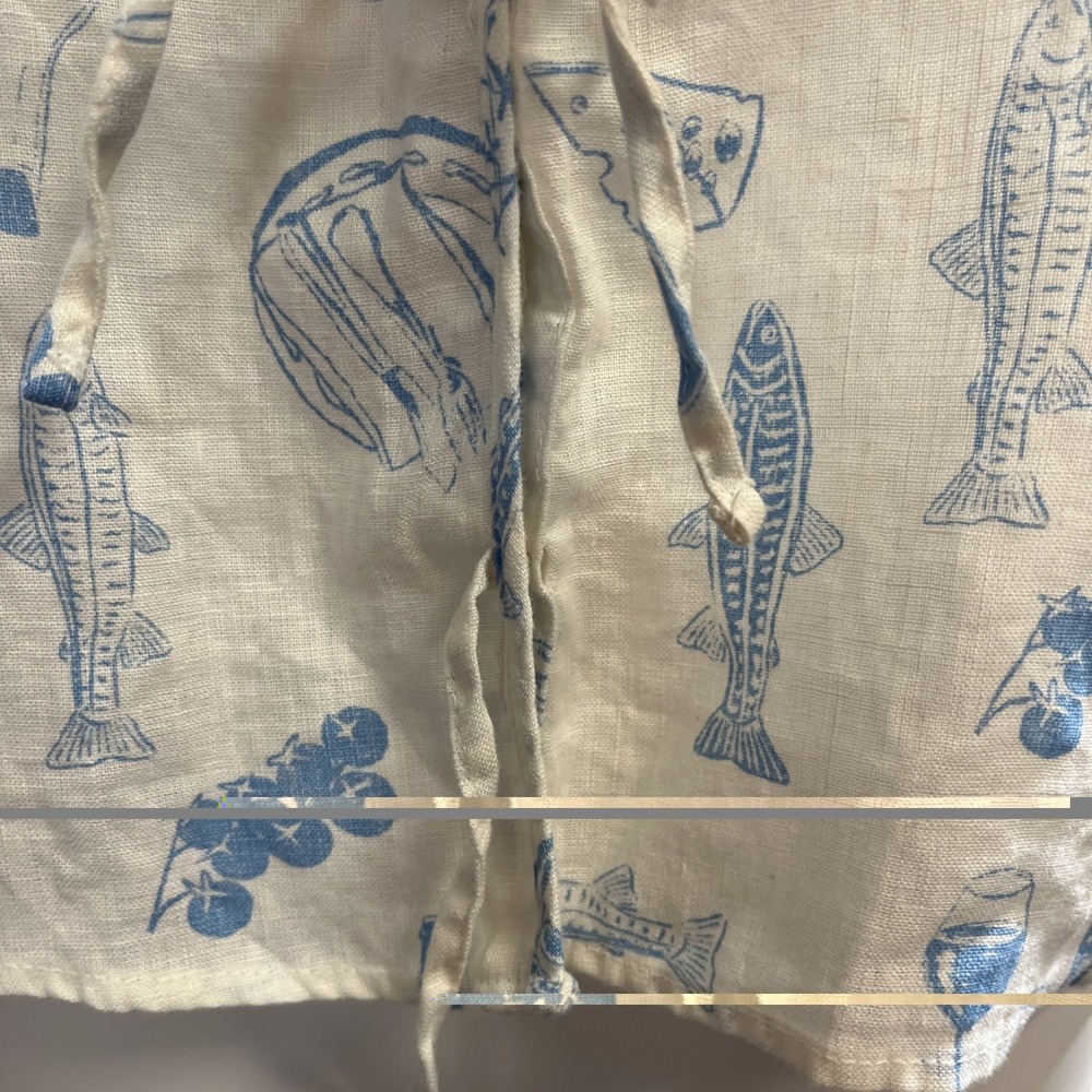 Cynthia Rowley Top White Linen Blue Italian Wine Print L Euro Summer Vacation - Picture 5 of 16